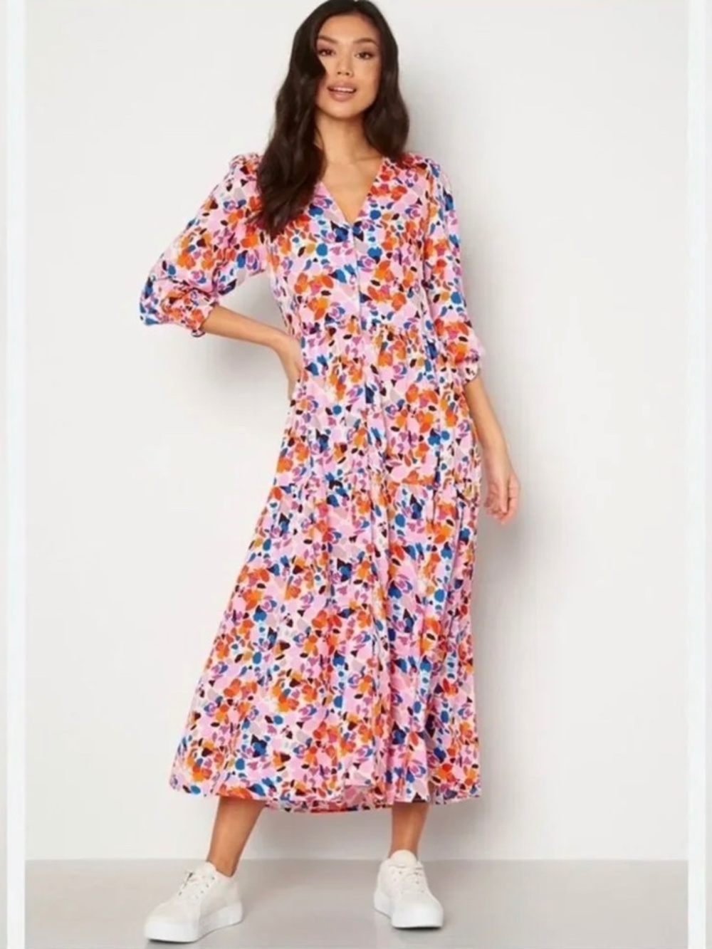 YAS Alira NEW with tags tiered soft pink multicoloured floral maxi dress Medium